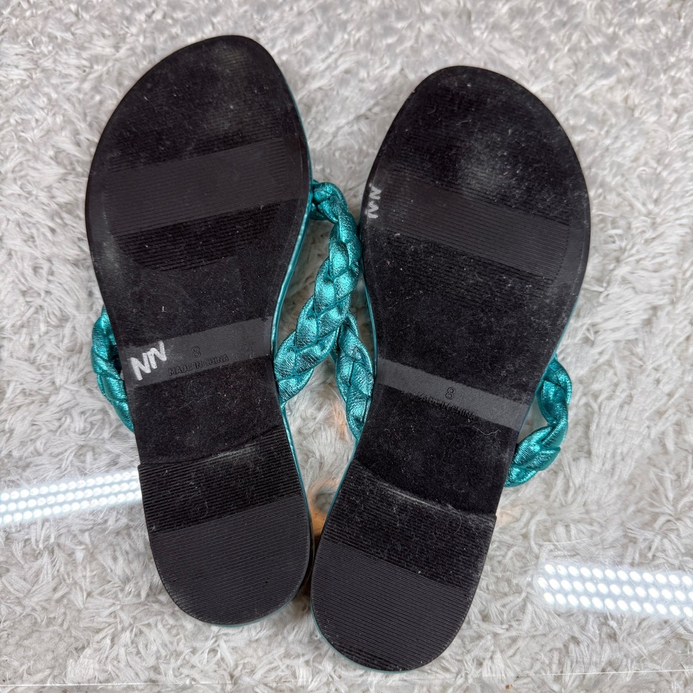 Abound Sandals Women's 8 Teal Metallic Braided Thong Flip Flop Sandals Boho Glam - Picture 9 of 10